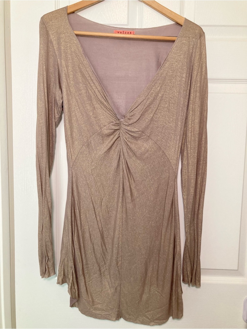 Velvet 🟣 Size XL Gold Shimmer Twist-Front V-Neck Tunic Top